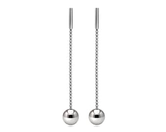 Stainless Steel Beads Drop Earrings | Box Chain Dangle Design | Custom Length Available