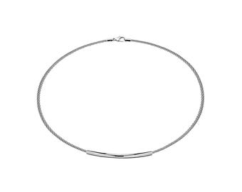 1.5mm extra thin cable rope necklace with center tubular element in stainless steel