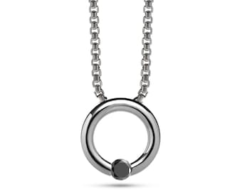 O-Ring Tension Set Black Diamond Pendant | Box Chain Necklace | High-End Stainless Steel Luna Design