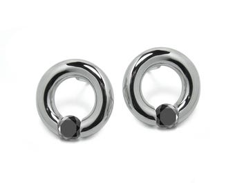 Tension-Set Black Diamond Stud Earrings | Bespoke Architectural Jewelry | Luna