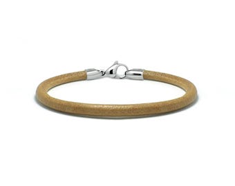 4mm tubular brown leather bracelet with lobster clasp in stainless steel