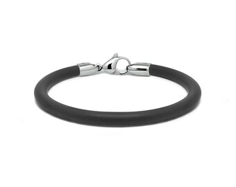 Tubular 4mm black rubber bracelet with lobster clasp in stainless steel