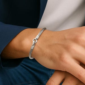 Industrial Wire Twisted Rope Bracelet | Hook Clasp Stainless Steel Industrial Design | 4mm Flexible | Unisex Minimalist Jewelry zdjęcie 7