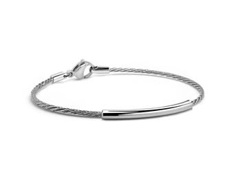 CABLE 1.5mm thin bracelet with curved tubular element in stainless steel