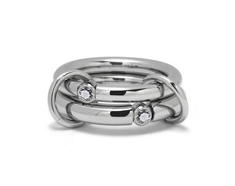 Interlocked Multi-Ring | White Sapphire Accent | Pluto Stainless Steel Design