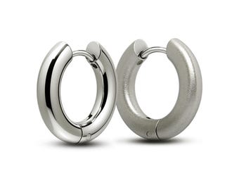 Men's Huggie Hoop Earrings | Polished or Brushed Stainless Steel | Luxury Modern Design