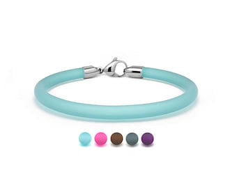 FROSTED colored 5mm tubular rubber bracelet with lobster clasp in stainless steel