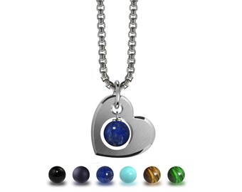 CUORE open hart pendant with semiprecious bead dangling in the center in stainless steel