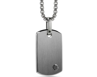 Black Diamond Dog Tag Pendant | Brushed Stainless Steel Industrial Necklace | Minimalist Jewelry