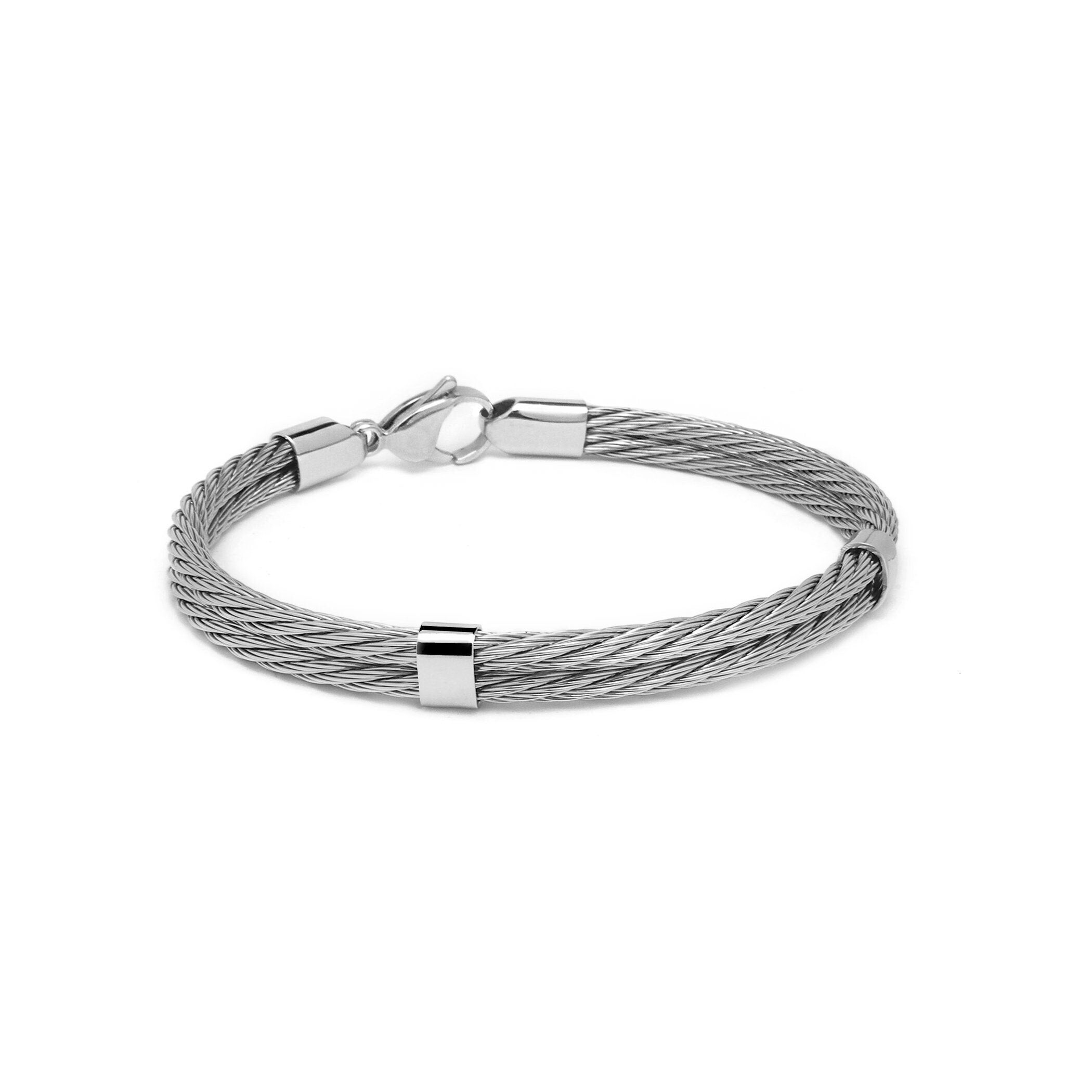 6mm width double row stainless steel cable rope bracelet by Taormina ...
