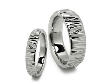 DUNE sculpted ring band with horizontal waived wrinkled design in stainless steel