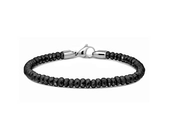SPIRITUAL 4mm black spinel faceted beads bracelet in stainless steel