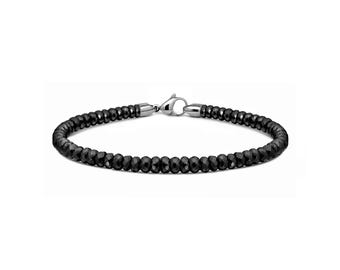 4mm Black Spinel Beaded Bracelet | Modern Stainless Steel Signature Clasp | Luxury Style Design
