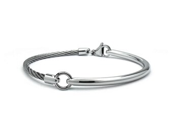 Rod & Cable Stainless Steel Bracelet | Industrial Minimalist Men's Bangle | Two-Tone Design Jewelry