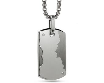 FRACTURE Dog Tag Pendant | Two-Tone Stainless Steel Split Design | Modern Industrial Necklace
