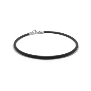 Tubular 4mm black rubber necklace with lobster clasp in stainless steel By Taormina Jewelry