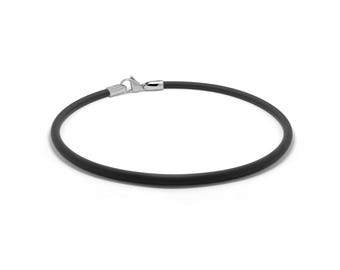 Tubular 4mm black rubber necklace with lobster clasp in stainless steel