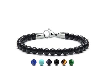 Black Onyx Beaded Bracelet 6mm | Stainless Steel Signature Clasp | Men's Spiritual Jewelry