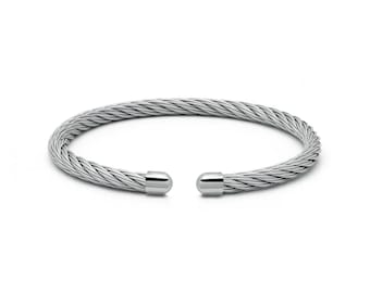 Industrial Wire Twisted Rope Cuff Bracelet | Flexible Authentic Stainless Steel 4mm | Unisex Design