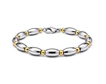 Oval Bead Bracelet | Stainless Steel & Gold Accents | Minimalist Mixed Metal Jewelry by Taormina