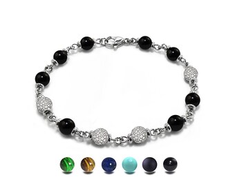 SPIRITUAL 6mm rosary beads bracelet with Pavé-set white sapphires stainless steel