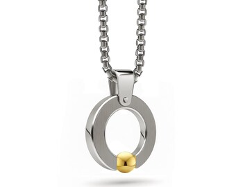 Flat O-Ring Tension Set Pendant | Minimalist Stainless Steel & Gold Accent Necklace | Abbracci