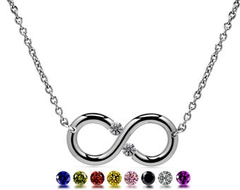 ONDE Infinity necklace with tension set gemstone in stainless steel
