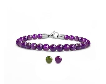 SPIRITUAL 6mm Amethyst or Peridot beads bracelet in stainless steel
