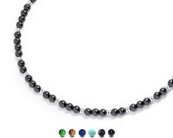 SPIRITUAL 4mm beaded necklace with alternating elements in stainless steel