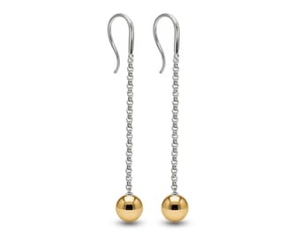 Gold Sphere Drop Earrings | Custom Length Available | Steel Dainty Chain Design