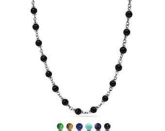 SPIRITUAL 6mm Rosary beads necklace in stainless steel
