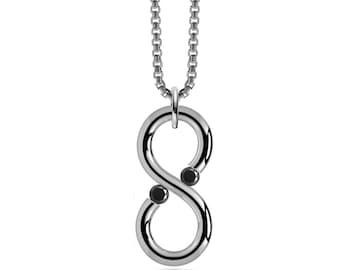 ONDE Infinity pendant with tension set black diamonds in stainless steel
