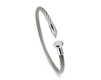Nail Head Stainless Steel Cable Cuff Bracelet | Bold Unisex Bangle 4mm | Industrial Design