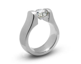 MAREA Domed high mounting ring with tension set white sapphire in stainless steel