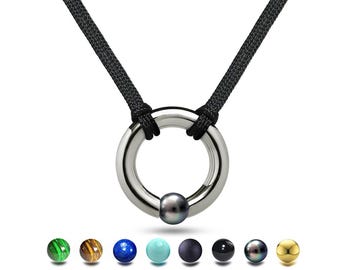 LUNA Ring Necklace | Tension Set Gemstone Sphere | Stainless Steel Design