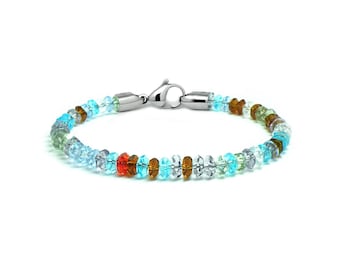 FACETED gemstone beads bracelet in stainless steel