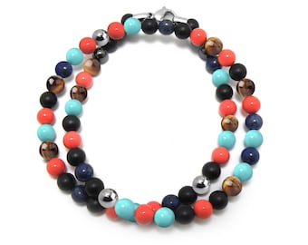 Multicolor Natural 6mm Gemstone Wrap Bracelet | Double or Triple Row & Steel Clasp | Taormina Heritage