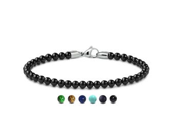 SPIRITUAL 4mm Black Onyx beads bracelet in stainless steel