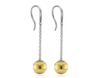 Thin chain drop dangling earrings with Gold sphere in stainless steel