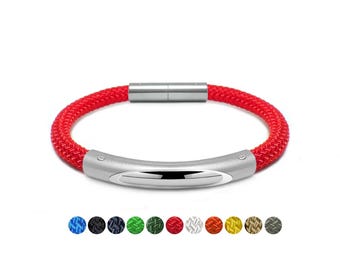 NAUTICA 5mm boat rope bracelet with see through rod detail and twist clasp in stainless steel