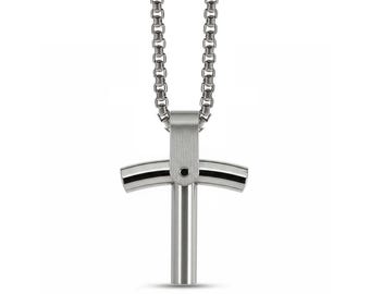 Rods Cross Pendant | Minimalist Engineered Stainless Steel | Modern Curved  T-Bar Men's Jewelry