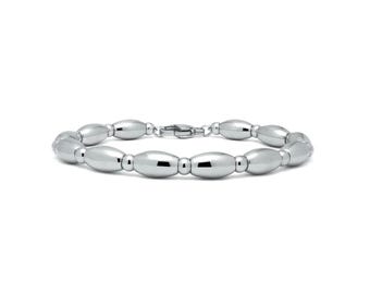 OLIVE Alternating oval and round shaped beaded bracelet in stainless steel