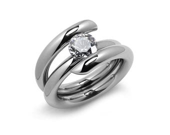 ILIANA High rise setting tubular bypass ring with tension set White Sapphire in stainless steel