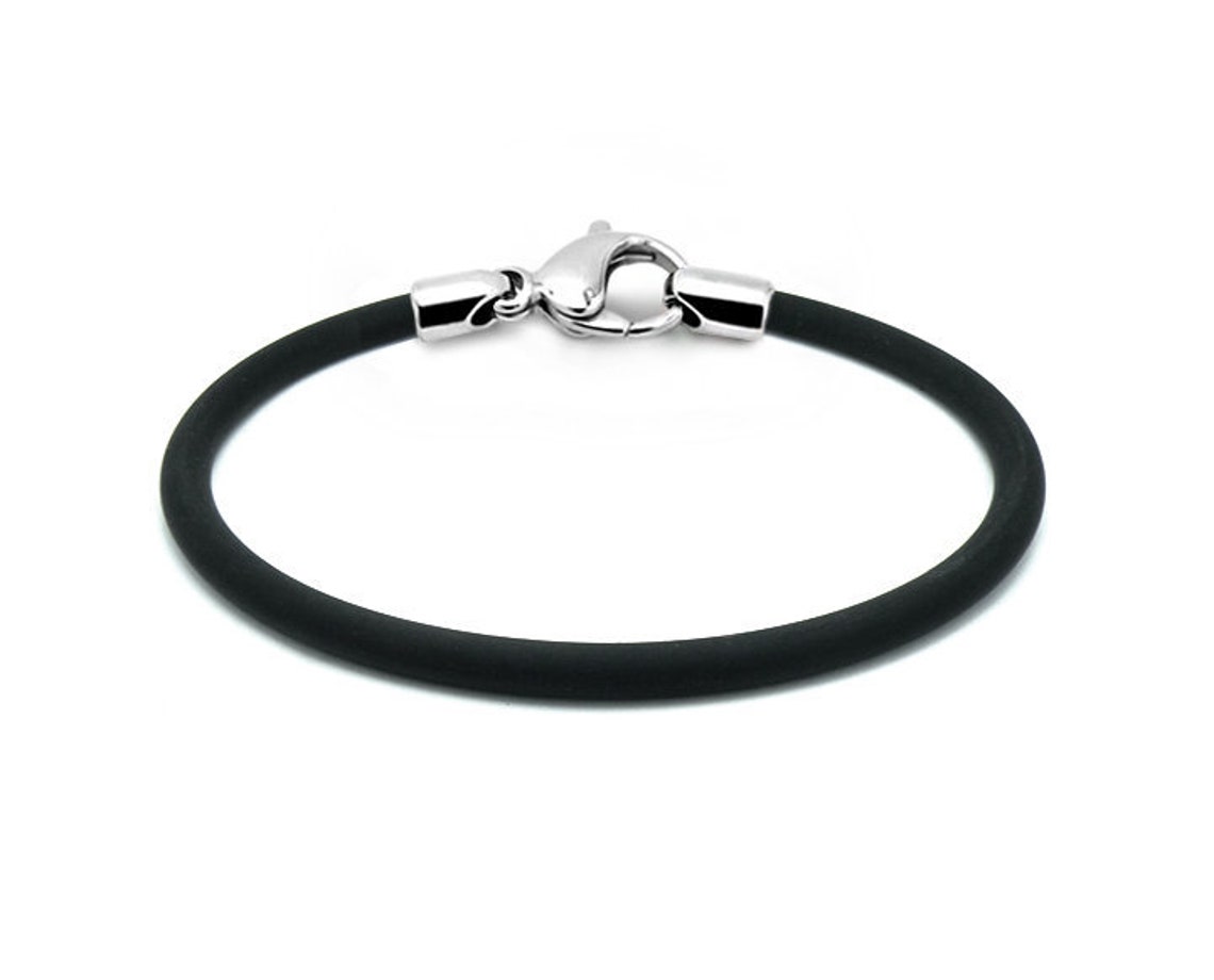 Casual Mens Black Rubber Bracelet 4mm Rubber Lobster Clasp by - Etsy