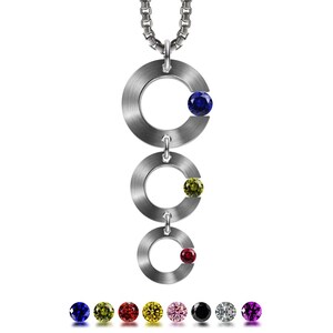 Pendentif triple pierre gemme en acier inoxydable : collier moderne avec pierre de naissance