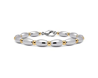Oval Bead Bracelet | Stainless Steel & Gold Accents | Minimalist Mixed Metal Jewelry by Taormina
