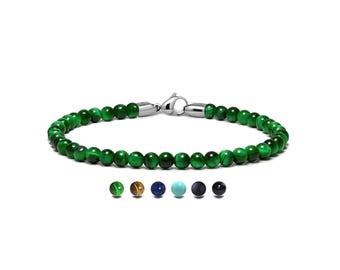 SPIRITUAL 4mm Green Tiger's Eye beads bracelet in stainless steel