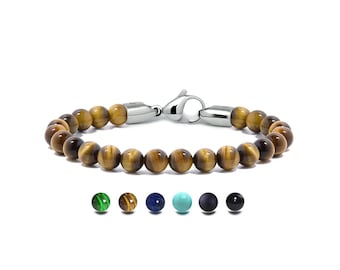 SPIRITUAL 8mm Tiger's Eye beads bracelet in stainless steel