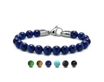 SPIRITUAL 8mm Lapis Lazuli beads bracelet in stainless steel
