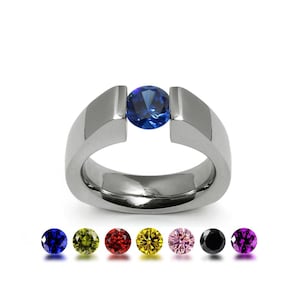 Tension Set Colored Gemstone Ring | Triangular High-Set Stainless Steel | Modern Pyramid Design by Taormina